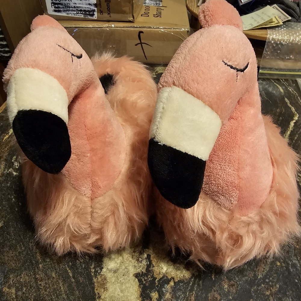 CRITTER CREATIONS Novelty PINK FLAMINGO Ladies Slippers - sz S  (5-6)